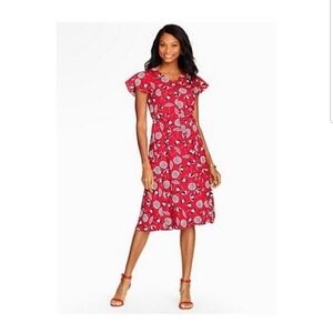 Talbots Red Floral Flutter-Sleeve Midi Dress